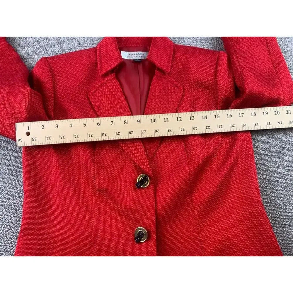 Y2K Tahari Arthur S Levine Blazer Women 4 Red Two Button Notch Lapel Long Sleeve